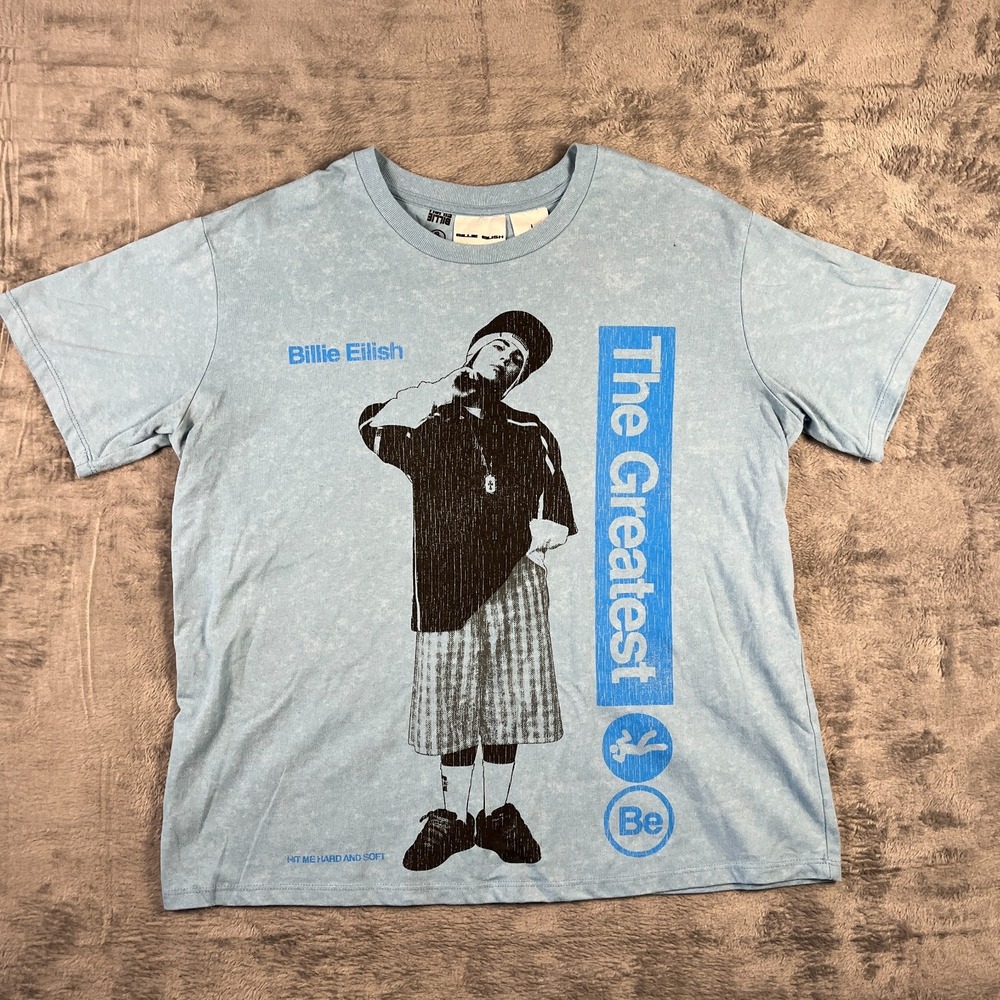 Billie Eilish The Greatest T-Shirt Womens L Light Blue Acid Wash Graphic‎ Print
